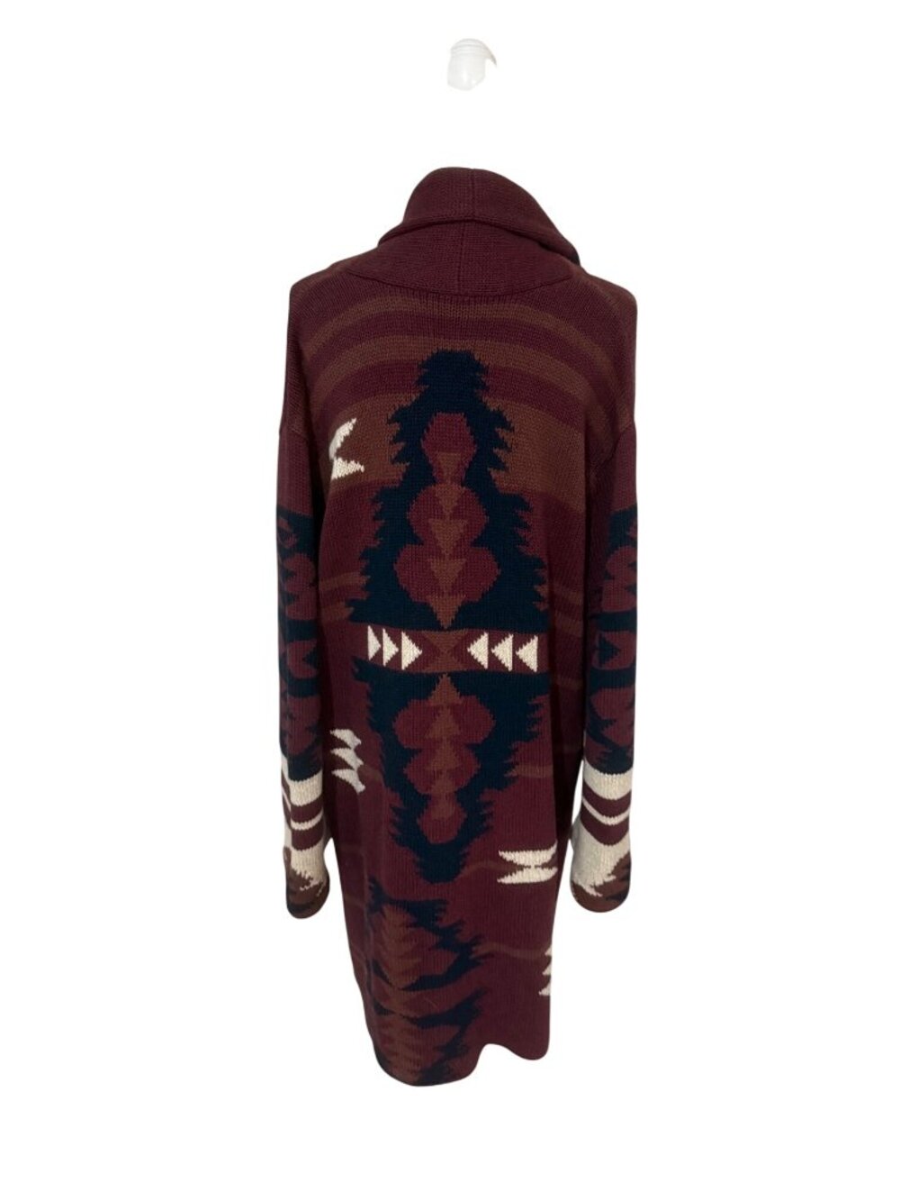 PENDLETON Cardigan Women's Size XL Graphic SweaterCoat Maroon Aztec Wool Cotton - Picture 5 of 13